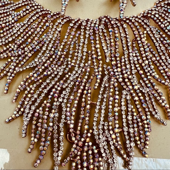 NWT CRYSTAL STATEMENT CHOKER NECKLACE & EARRINGS BRIDAL WOMEN JEWELRY SET - Picture 4 of 11